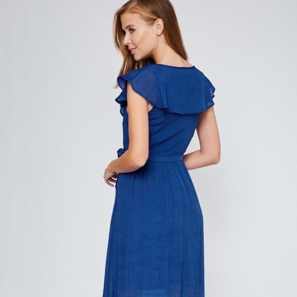 Royal Blue Ruffled Neckline Maxi Dress  NWT - Picture 2 of 5